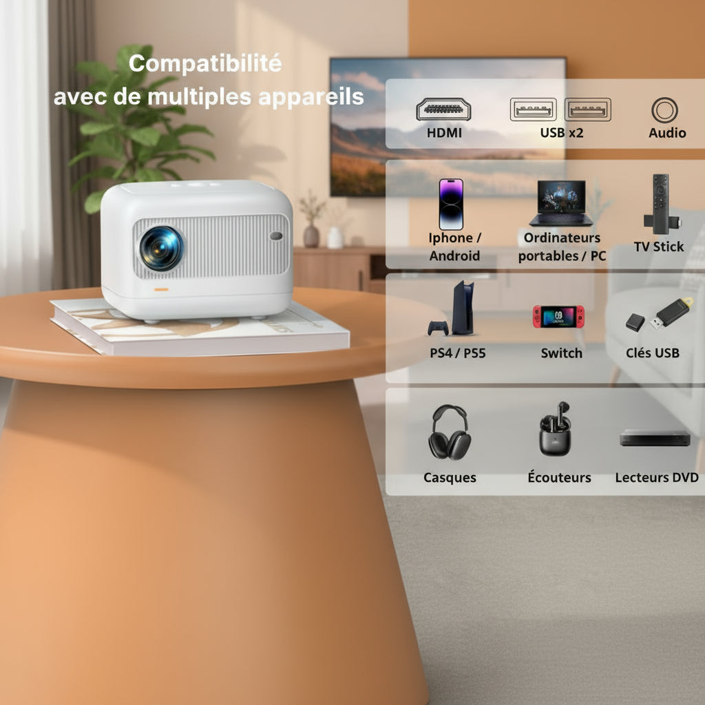 Vidéoprojecteur 4K WiFi6 Android Bluetooth 5.2 20000 Lumens Mini Portable