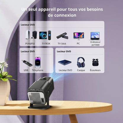 Vidéoprojecteur 4K 720P Mini WiFi6 Android Autofocus Rotation 180°