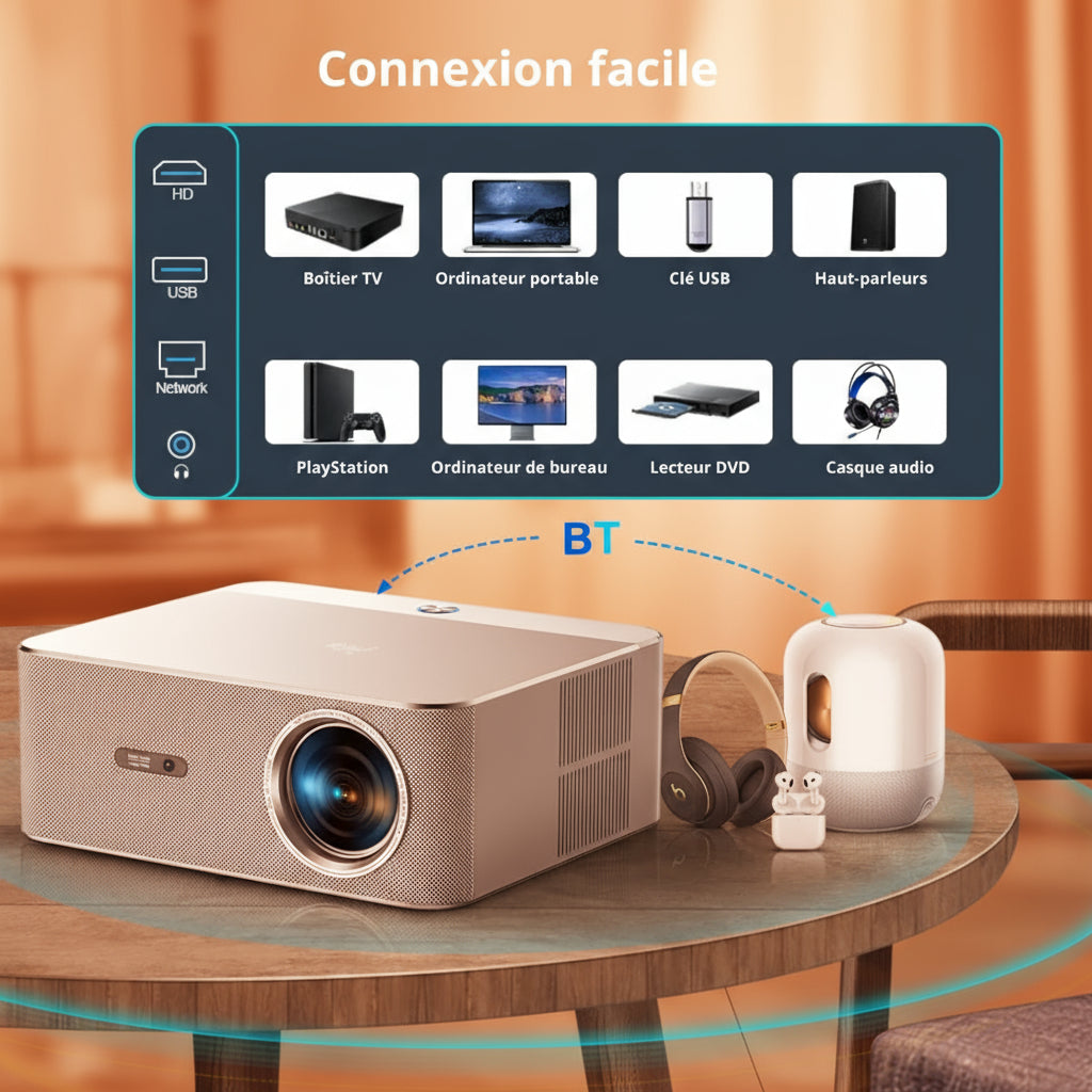 Vidéoprojecteur 4K WiFi6 Android Autofocus Full HD 1080P Home Cinéma