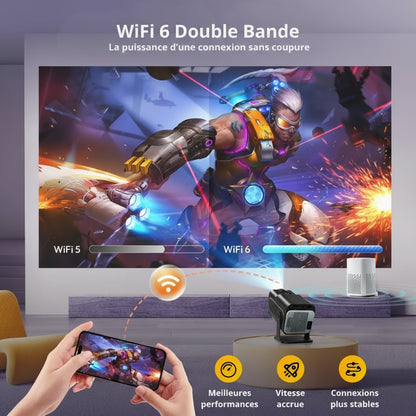 Vidéoprojecteur 4K 720P Mini WiFi6 Android Autofocus Rotation 180°