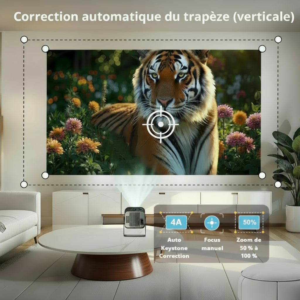 Vidéoprojecteur 4K 720P Mini WiFi6 Android Autofocus Rotation 180°