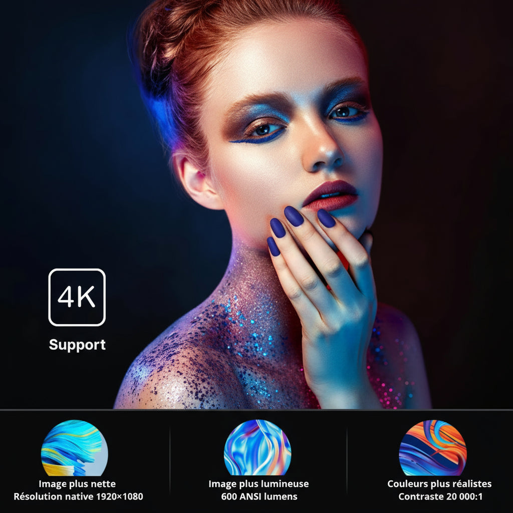 Vidéoprojecteur 4K WiFi6 Bluetooth 26000 Lumens Full HD Autofocus Portable