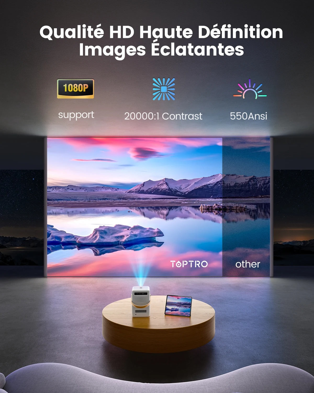 Vidéoprojecteur FHD 1080P Extérieur Batterie WiFi 5G Bluetooth Autofocus